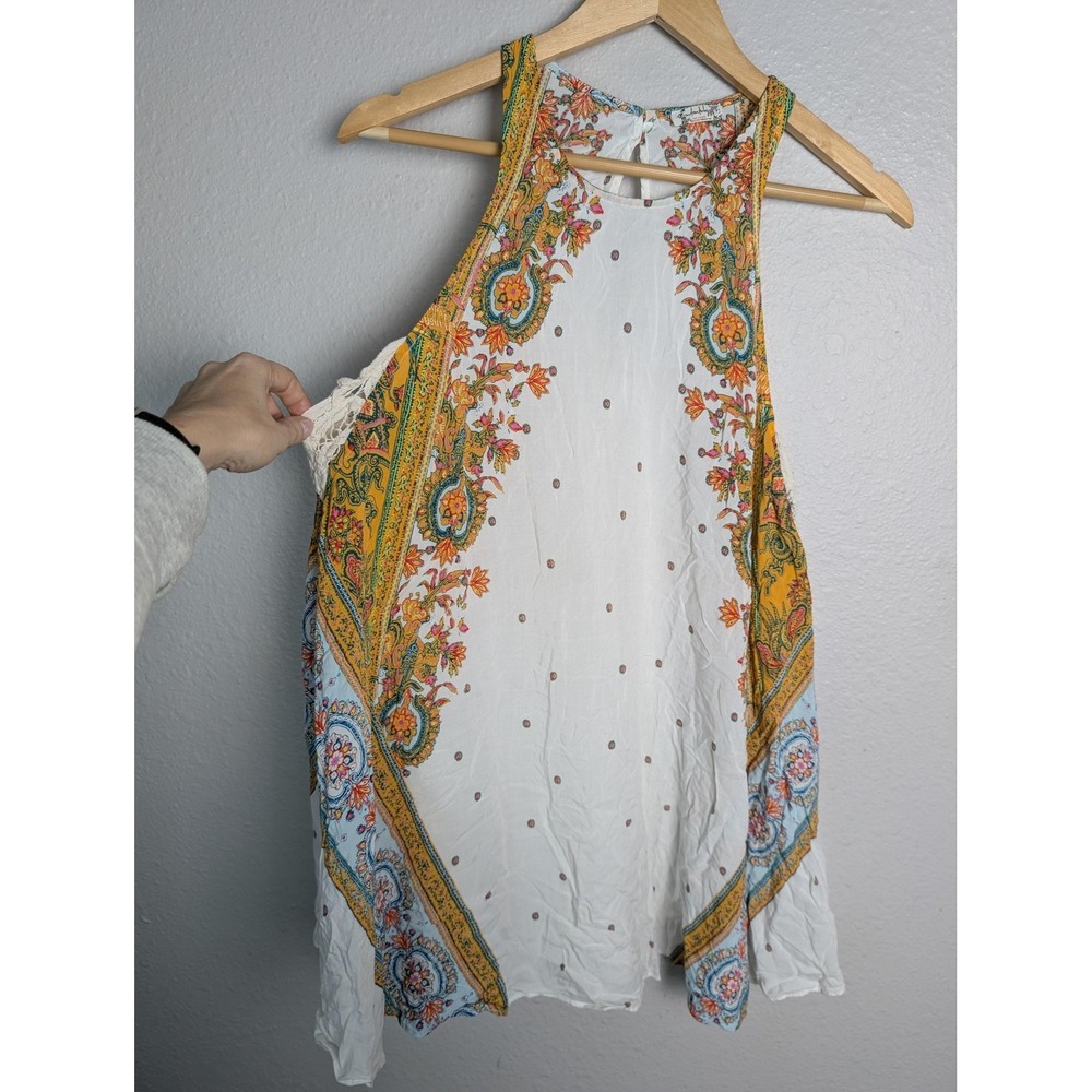 Intimately Free People Tank Womens S White Paisley Crochet Button Tunic